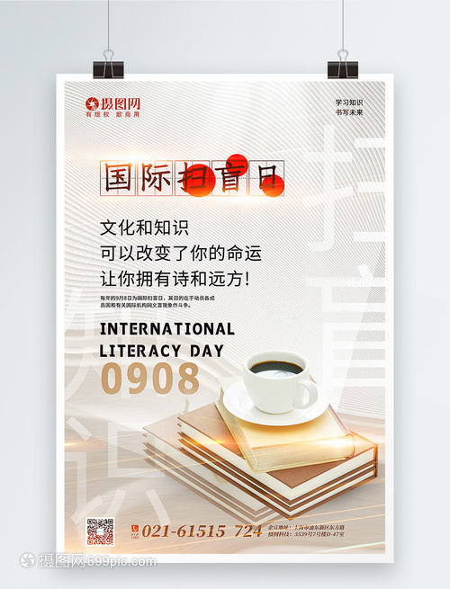 知識點(diǎn)亮世界，紋理質(zhì)感國際掃盲日宣傳海報(bào)與圖書